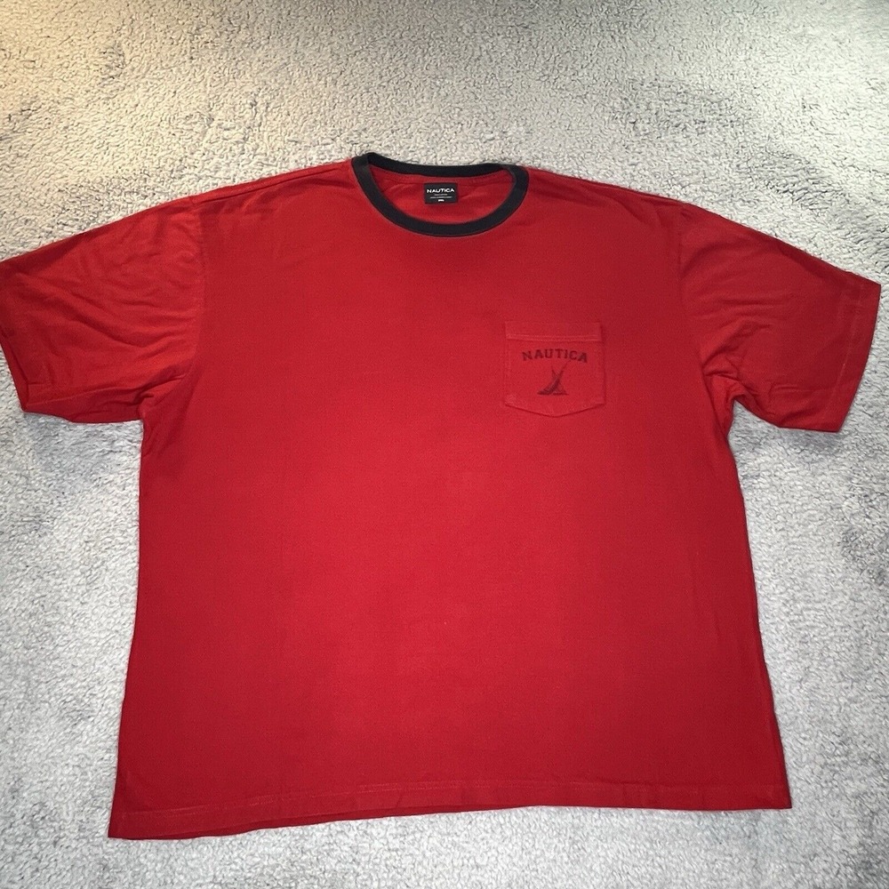 Nautica J-Class Pocket T-Shirt Red Y2K‎ Mens Size 2XL Cotton Pocket Tee